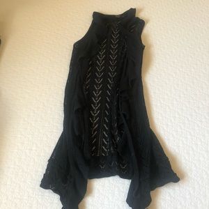 Black knee length lace vest